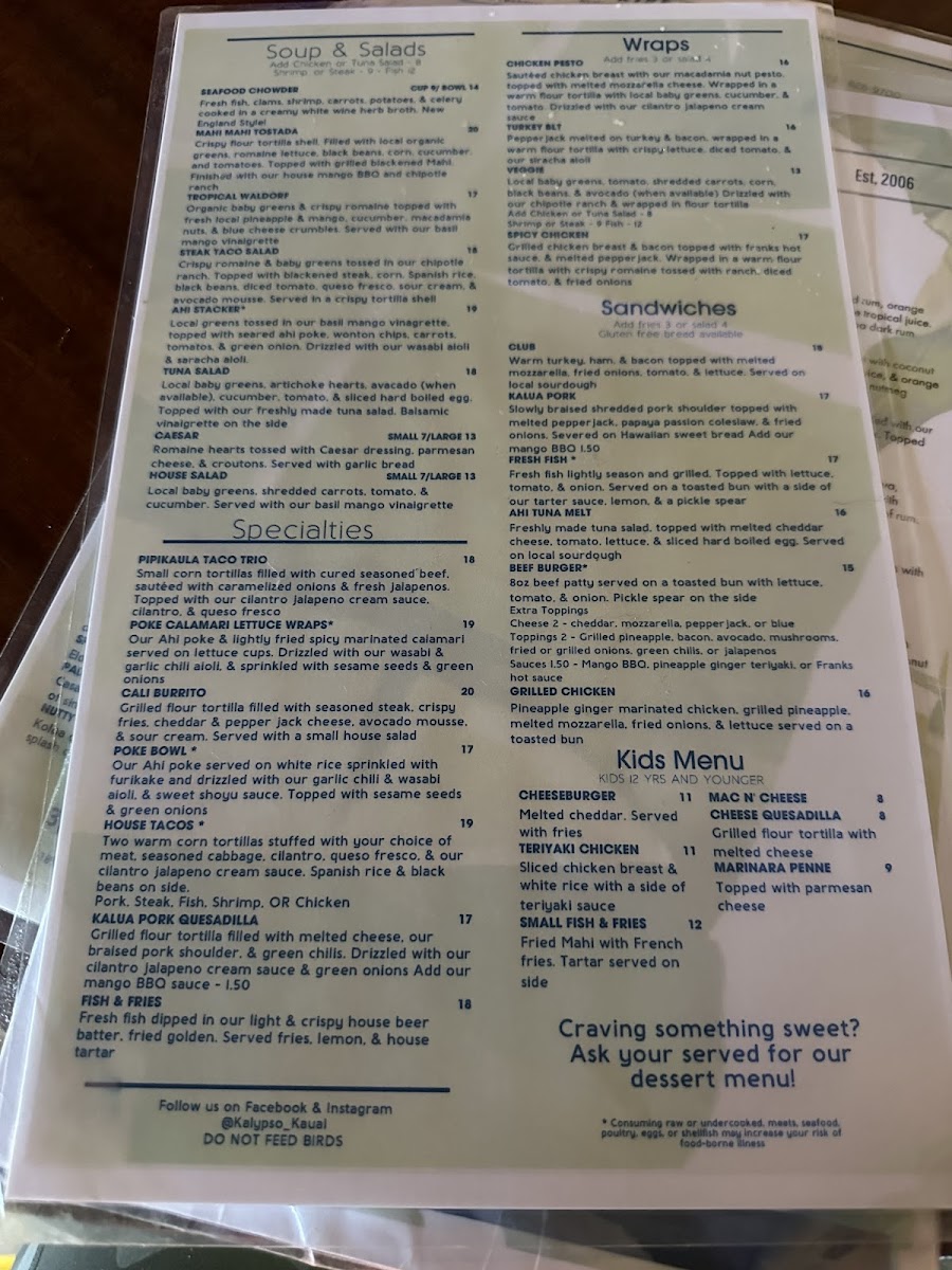 Kalypso Island Bar & Grill Menu - Image 1